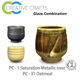 Saturation Metallic PC-01 over Oatmeal PC-31 Pottery Cone 5 Glaze Combination